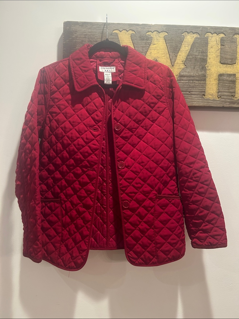Covington Quilted Red Jacket with Diamond Stitching
